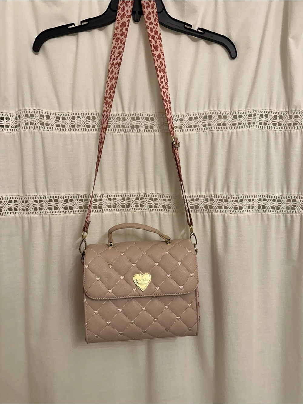 Quilted Blush Pink Crossbody Satchel with Heart Clasp